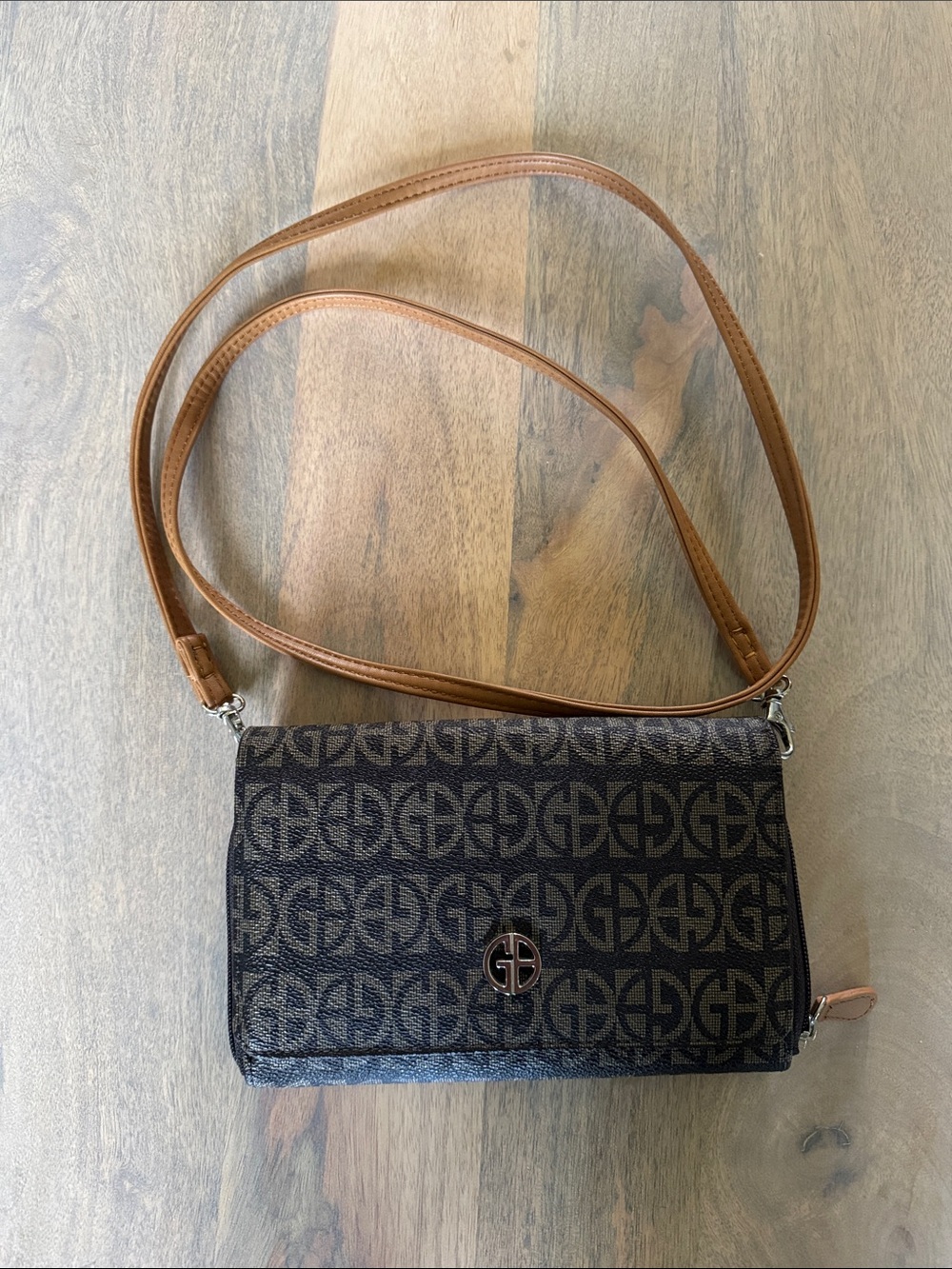 Giani Bernini Brown Logo Crossbody Bag